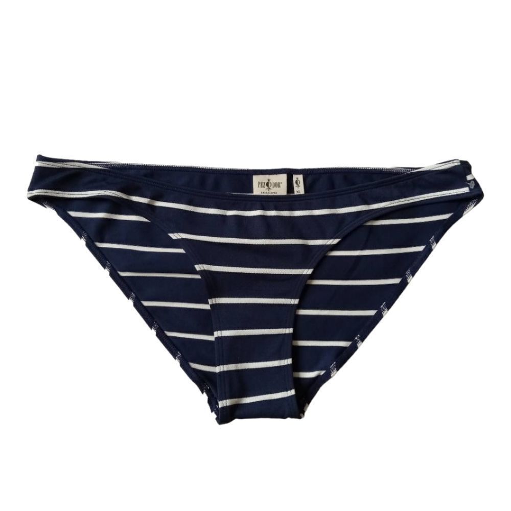 Pez D'Or Maternity Navy Blue and White Horizontal Striped Marine Bikini Bottom